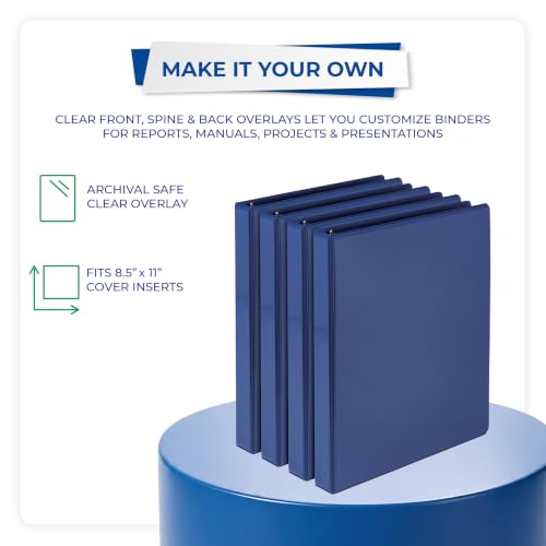 Image of Samsill Durable 1 inch 3 Ring Binder, D Ring Binder, 100% Recycled Chipboard, Blue, 4 Pack