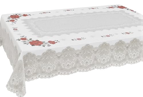 Sana Enterprises Spill Proof Tablecloth, Vinyl Printed, Flowers 54x72 Inches Rectangular