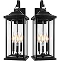 Roravilila 2-Pack 23" Extra Large Outdoor Wall Lights Candelabra 3-Light, IP65 Waterproof Exterior Lights with Clear Glass Front Porch Lanterns Outdoor Wall Sconce Lighting Outside Coach Lights, E12