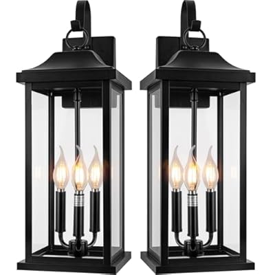 Roravilila 2-Pack 23" Extra Large Outdoor Wall Lights Candelabra 3-Light, IP65 Waterproof Exterior Lights with Clear Glass Front Porch Lanterns Outdoor Wall Sconce Lighting Outside Coach Lights, E12