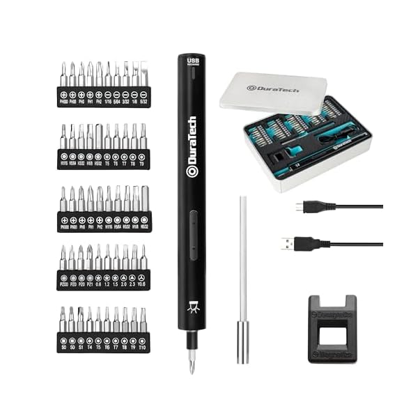 DURATECH Elektrischer Schraubendreher Set, 50 Bits Präzision Akku Schraubenzieher 3,6 V mit LED-Licht für Feinmechaniker Uhr Laptop Brillen Spielzeug, Geschenke für Bastler DIYer