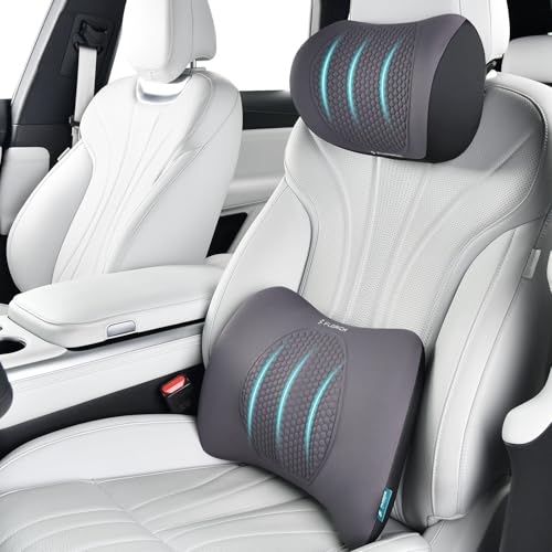 Image of FLORICH Lumbar Support with Car headrest Back Pillow for Chair Headrest Pillow with Gel Memory Foam Massage Point Memory Foam Back Pillow for Office Chair(Light Grey)