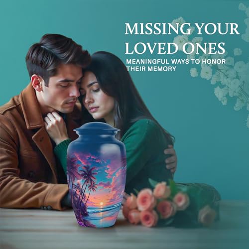 Image of Beach Urn - Large Memorial Urn - Combo 3 - Large with 3 Inch Pack of 4 - Cremation Urns for Adult - Burial Decorative for Mom & Dad - Keepsakes Urns for Ashes