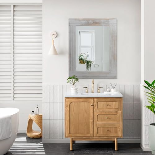 Miroir mural rustique bois vintage gris clair 66x45 cm - 7