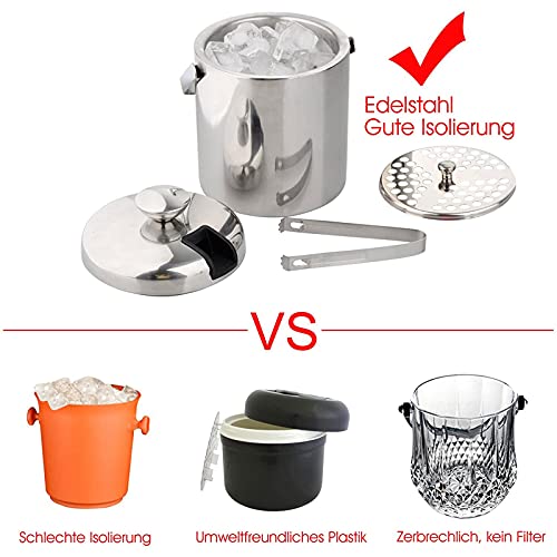 Solid Stainless Steel Ice Bucket for Cocktail bar with Strainer Airtight Lid and Tongs - Image 3