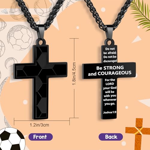 Soccer Baseball Basketball Football Cross Necklace for Boys Men, Inspirational Bible Verse Cross Pendant Black Stainless Steel Chain Chain 22+2 inch Religious Sports Jewelry Gift2