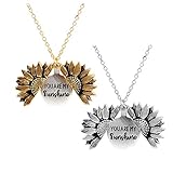 SLOONG You are My Sunshine Inspiring Engraved Necklace Memorial hidden message Sunflower Locket...