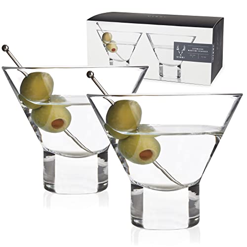 Viski Heavy Base Stemless Martini Glasses Set of 2, Crystal Cocktail Glasses for Vodka or Espresso Martini, Home Bar Glassware, Birthday Gifts for Women, Retirement Gifts for Men, 7.5 oz