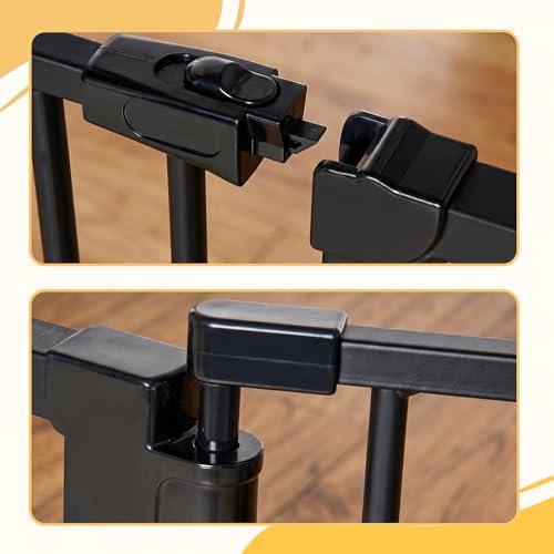Miniatura 9 de Pawhut Barrera De Seguridad Extensible Para Puertas Y Escaleras Para Perros Y Bebé, Barrera Para Mascotas, Ajuste A Presión, Apertura Con Una Sola Mano, 2 Extensiones 15 10 Cm, 76-107x76 Cm, Negro