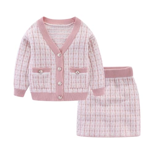 Image of Mud Kingdom Cute Little Girls Ribbed Knit Cardigan Skirt Set School Style