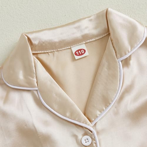 Kuriozud Toddler Baby Girl Summer Satin Pajamas Kids Summer Pjs Set Short Sleeve Button Down Nightwear Sleepwear 0-6T4