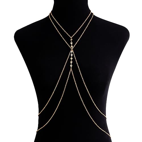 image for Fesciory 14K Gold Sexy Body Chains for Women, Layered Rhinestone Cross