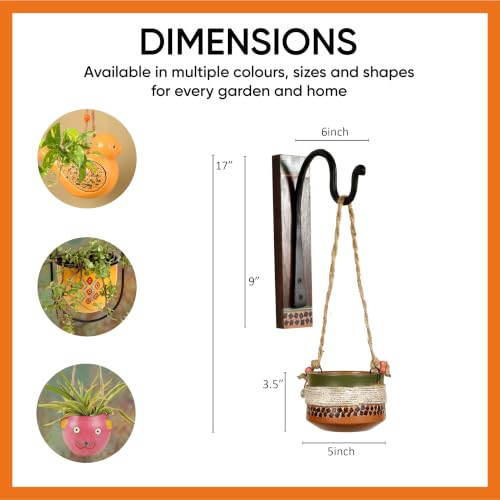 Image of AAKRITI ART CREATIONS Wall Hanging Planter with Hook | Jute Embellished Earthen Planter on Classic Wall Hook, Modern Art, Matte Finish | Metal, Terracotta & Wood