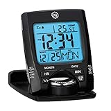 Marathon CL030023BK Travel Alarm Clock with Calendar & Temperature - Battery Included