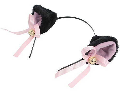 niceeshop(TM) Animal Cosplay Cat Ear Headband with Bell (Black&Pink,Set of 2pcs)