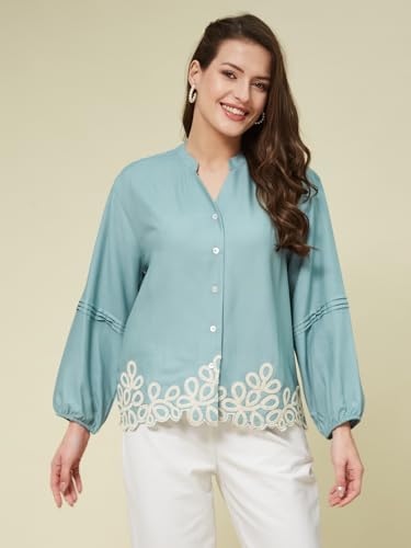 Image of J TURRITOPSIS Women's Rayon Stylish Embroidered Shirt