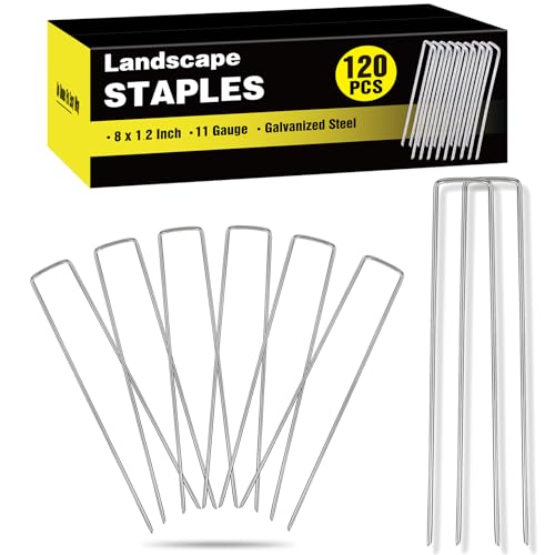 HongWay 120 Pack Landscape Staples 8 Inch Galvanized Garden Stakes Tent Stakes Heavy Duty 11 Gauge Landscaping Fabric Pins Yard Ground Staples for Lawn Turf Fence Outdoor Decorations