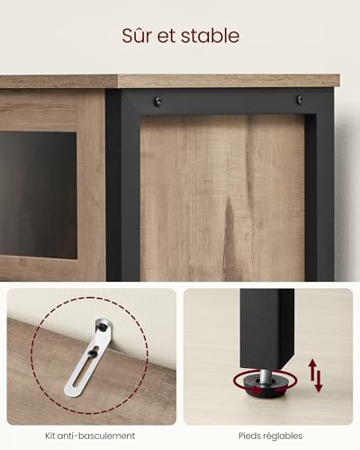 Buffet industriel 3 portes verre 100 cm, VASAGLE