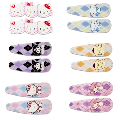 12 Pieces Cartoon Cat Hair Clips for Girls Kawaii Cat Hair Accessories Cute Barrettes Metal Snap Hair Pins for All Hair Types Women Kids Hair Decorations