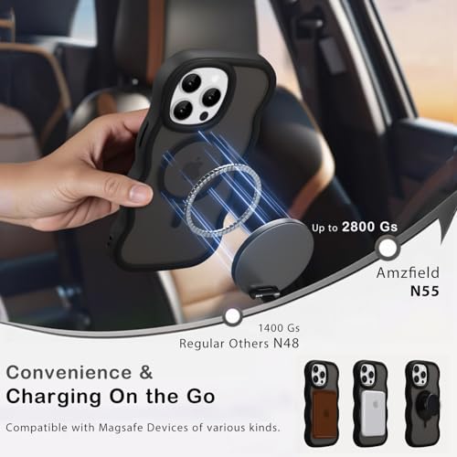 Magnetic for iPhone 13 Pro Max Case, Compatible with Magsafe Wavy Frame Cute Translucent Matte Hard Back Silicone Bumper Shockproof Phone Case for iPhone 13 Pro Max Women Girls, Black - Image 3