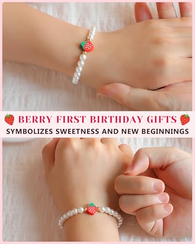 Berry First Birthday Decor Sweet One Birthday Gifts, Adjustable Strawberry Pearls Bracelet for Her2