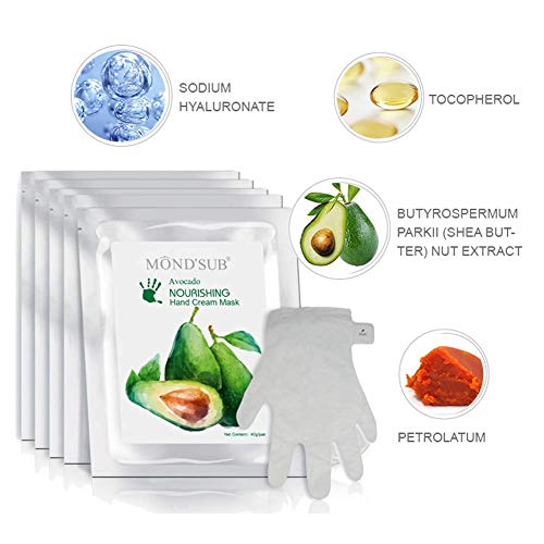 5 Pairs Mond'sub Avocado Moisturizing Hand Masks | Hydrating Gloves For Dry Hand And Dry Skin | Nourishing & Soothing & Whitening |Best Natural Skin Care Products Full With Natural Oil #TOP2