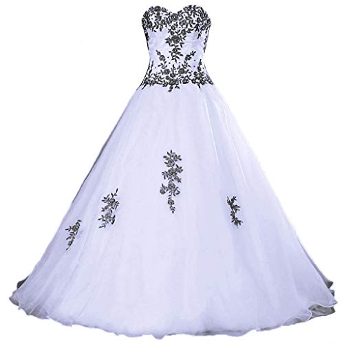 Vantexi Damen Elegante Liebsten Organza Ballkleid Abendkleider A-Linie Brautkleid Festkleider Weiß Schwarz Größe 58