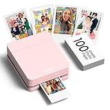 Nelko PP01 Portable Photo Printer with 100 Sheets Paper & Ink Cartridge, Instant Sticky Back Photo Printing for iOS/Android, Pocket Size Mini Printer with Fun Editing App, Pink