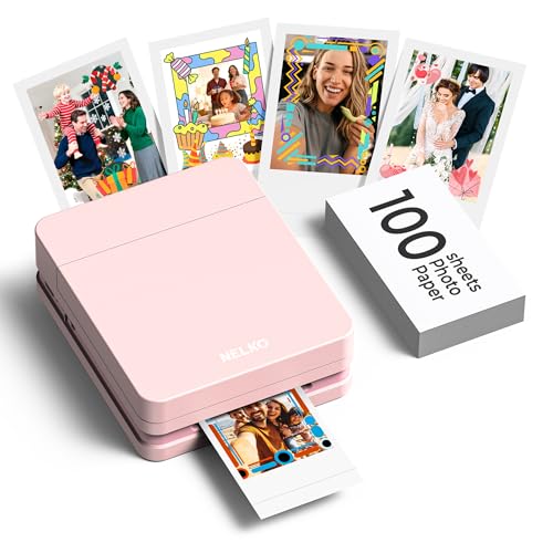 Nelko PP01 Portable Photo Printer with 100 Sheets Paper & Ink Cartridge, Instant Sticky Back Photo Printing for iOS/Android, Pocket Size Mini Printer