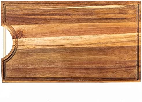 Acacia Wood Cutting Board (16x10x1.2 Inch) with Juice Groove and Hand Grip Large Thick Rectangle Wooden Carving Board for Kitchen Chopping Board for Meat, Vegetables, Fruits, Cheese