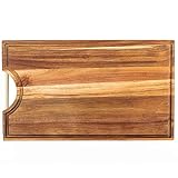 Acacia Wood Cutting Board (16x10x1.2 Inch) with Juice Groove and Hand Grip Large Thick Rectangle Woo