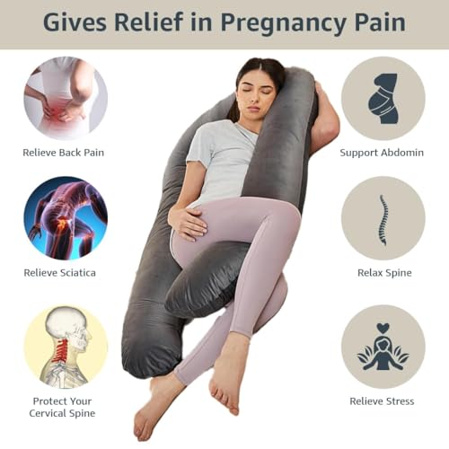 Image of Amazon Basics Full Body Pregnancy Pillow for Maternity,Baby Nursing,Full Body Support-|Perfect Baby Shower Gift|U-Shaped-Washable Cover with Zip - Grey, Velvet