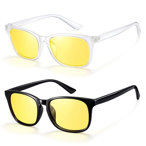 Image of Polarized Sunglasses for Women Men Night Vision Glasses Anti Glare | Yellow Anti Glare UV400 Lens, Lightweight Square Frame, for Day Night Use, Driving, Fishing, Cycling, Traveling