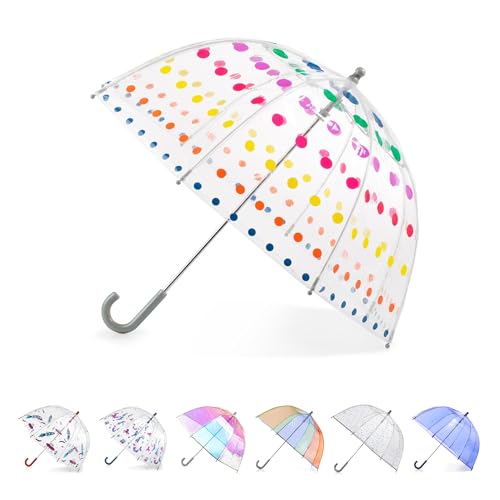 totes Kids Clear Bubble Umbrella with Dome Canopy, Lightweight Design, Wind and Rain Protection Umbrella, Dots, Kids - 38" Canopy by totes - Used condition - US$22.90