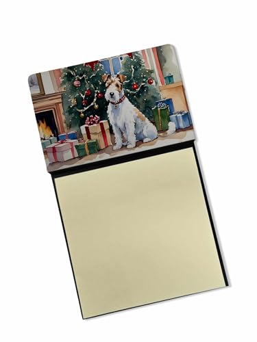 Caroline's Treasures Fox Terrier Cozy Christmas Sticky Note Holder Refillable Dispenser Self-Sticky Note Pads, Memo Pads Blank Desk Accessories