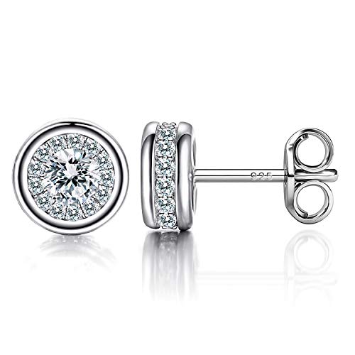 WISHMISS 18k Gold Plated Cubic Zirconia Stud Earrings Sterling Silver Stud Earrings for Women Halo Earrings for Christmas Day, Valentine's Day, Anniversary and Birthday