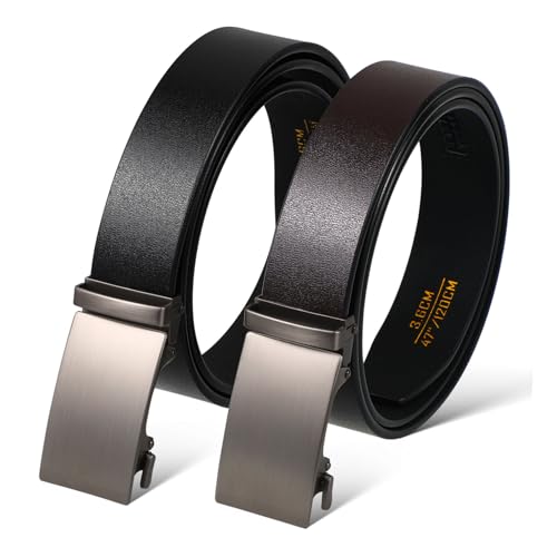Ratchet Belt Buckle Automatic Slide Belt for Men Women Black Versatile Waist Belt for Dress Casual