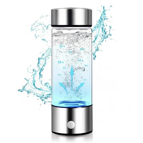 Hydrogen Water Bottle Water Bottles with PEM and SPE Technology Up to 1300PPB Portable Hydrogen Water Generator Maker New Technology Glass Water Ionizer (Silver)
