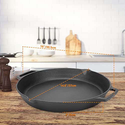 Foto von Onlyfire Gusseisenpfanne, Pfanne Gusseisen mit Zwei Griffe und Zwei Ausgießer, Gusseisen Grillpfanne 35cm, Gusspfanne für Gasgrill, Holzkohlegrill, Backöfen, Grills
