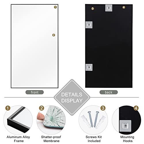 Image of NeuType 47 inchx22 inch Full Length Mirror Aluminum Alloy Frame Wall-Mounted Mirror for Living Room, Bedroom, Entry, Hanging or Leaning Against Wall, Full Length Mirror for Wall, Black (No Stand)