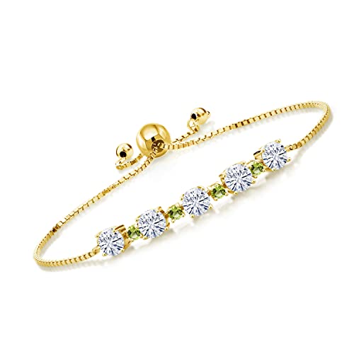 Gemstone Birthstone and Peridot Tennis Bracelet for Women in 18K Yellow Gold Plated Silver | Round 5MM and 2.5MM | Adjustable Bolo Design | Easy-On Easy-Off | Fully Adjustable Up to 9 Inch