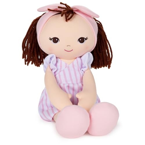 GUND Baby Toddler Doll Plush Brunette, Pink Striped Dress, 8'