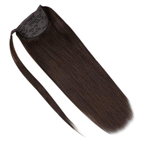 Queue de cheval extension remy hair wrap de 16 pouces pour femme lisse