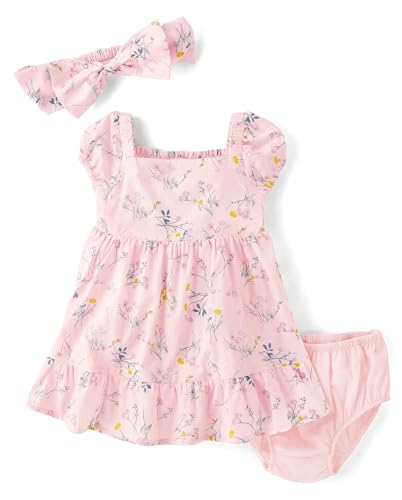 Image of Gymboree Baby Girls' And Newborn Dress With Diaper Cover and Headband, 3 Piece Outfit