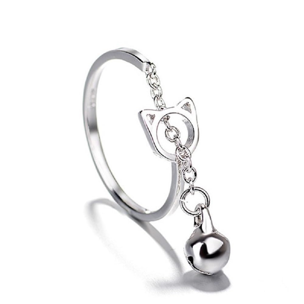 Bague chat argent 925 sterling de qualité supérieure avec pendentif clochette