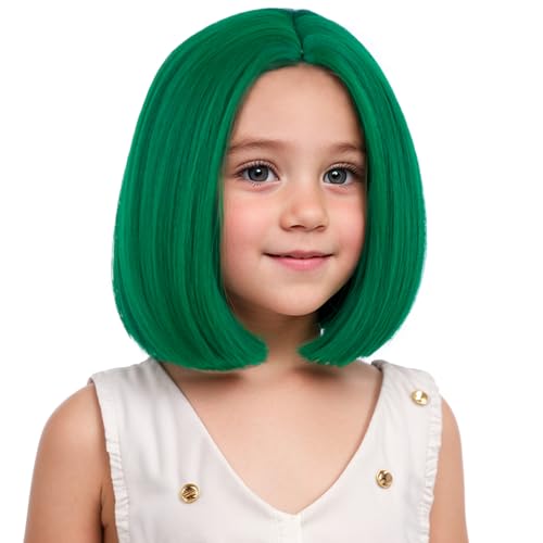 Image of Green Wigs Dark Green Bob Wig Short Middle Part Wig for Kids Synthetic Wigs for Daily Party Halloween Use