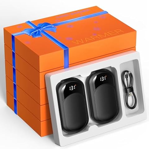 Hand Warmers Rechargeable, 10 Pack Electric Hand Warmer with Gift Box, LED Battery and Temperature Display, Quick Heating Portable Pocket Heater, for Men Women, Camping, Hunting Black Cover