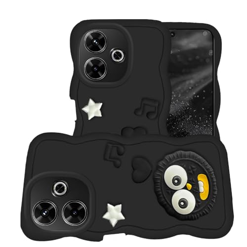 Image of AESTMO Back Case Cover for Redmi 13 5G | 3D Cute Fun Cartoon Characters | Anti Slip Grip Cute Wave Curly Frame Shape | Full Body Protection | Camera Protection Back Cover for Redmi 13 5G (Black)