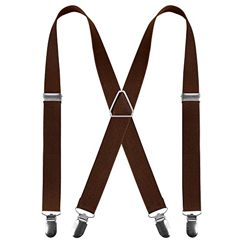 Men's X Shape Elastic Braces with 4 Clips (Coffee)