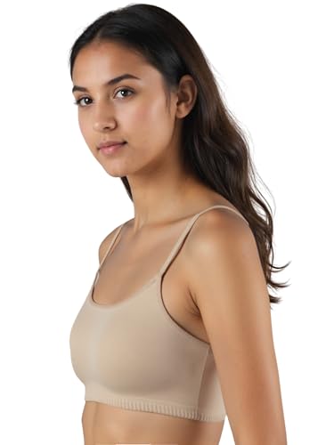Image of DChica Cotton Uniform Beginners Bra for Girls, Non-Padded Full Coverage Seamless Non-Wired Gym Workout Bra with Adjustable Thin Strap, Slip-on Training Bra for Teenager